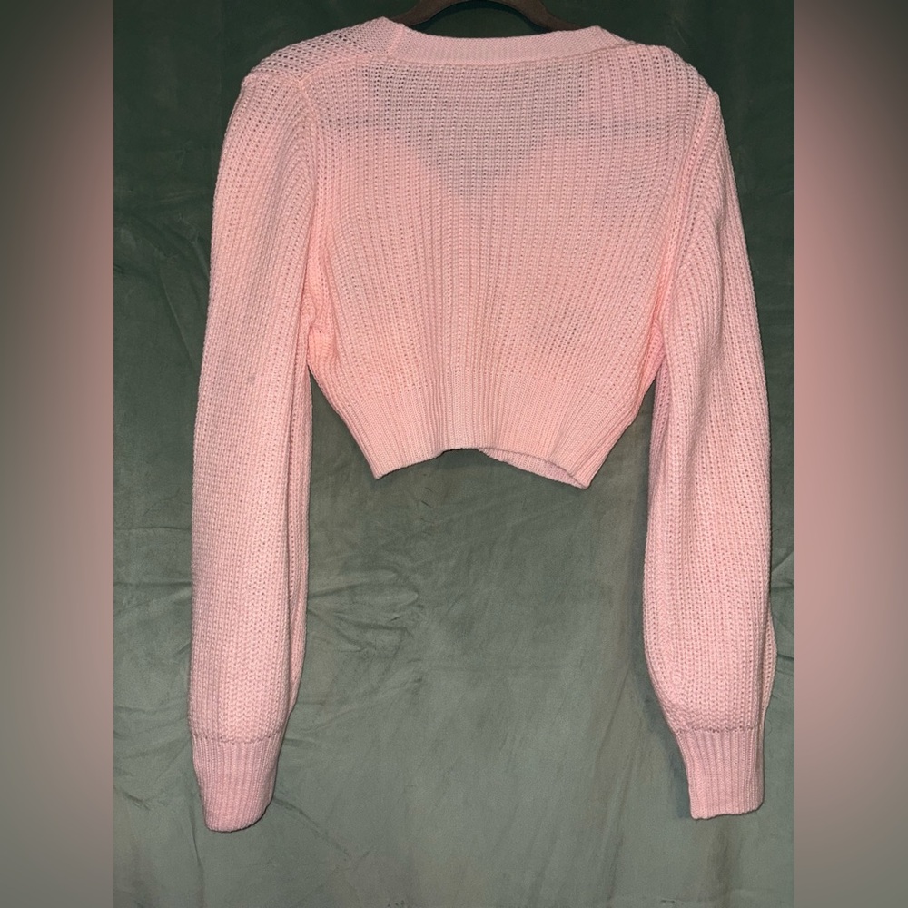 Womens Pink Strawberry Embroidered Women's Crop Button Down Sweater 🌵S - Picture 8 of 8